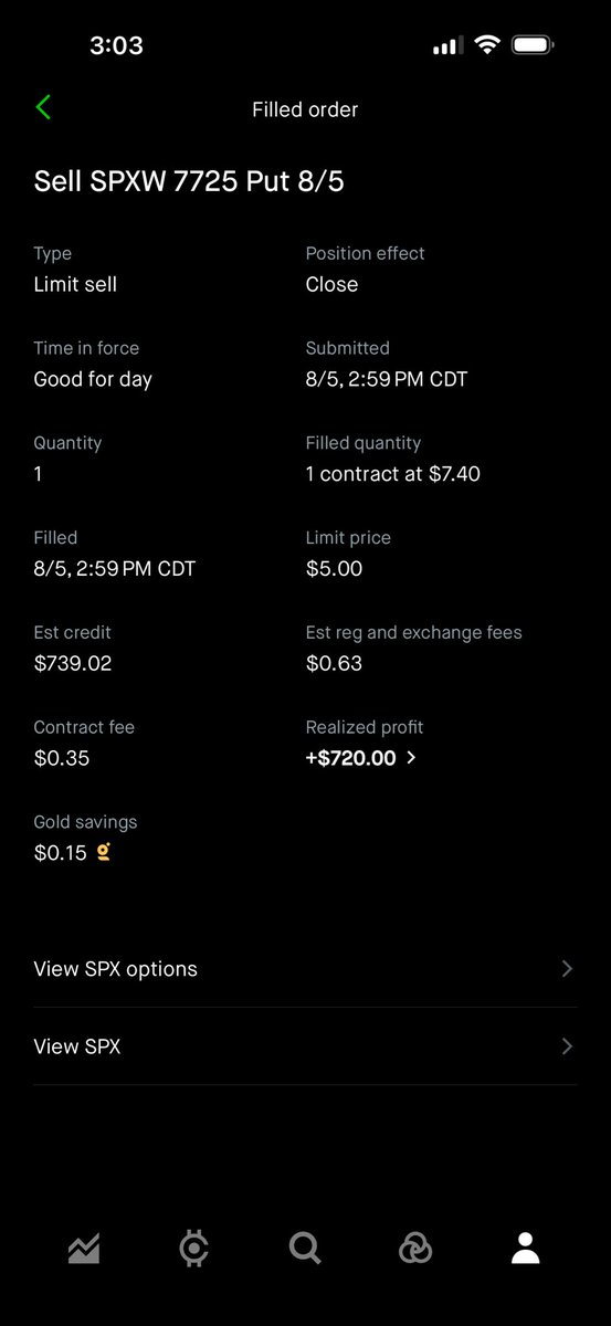Stygite's tweet photo. @itsCblast Yeah I had a 7725 that was showing 75.60 at close. I sold about 10 seconds before close for $7.40 for a 3600% gain https://t.co/rMAcoRrfIR
