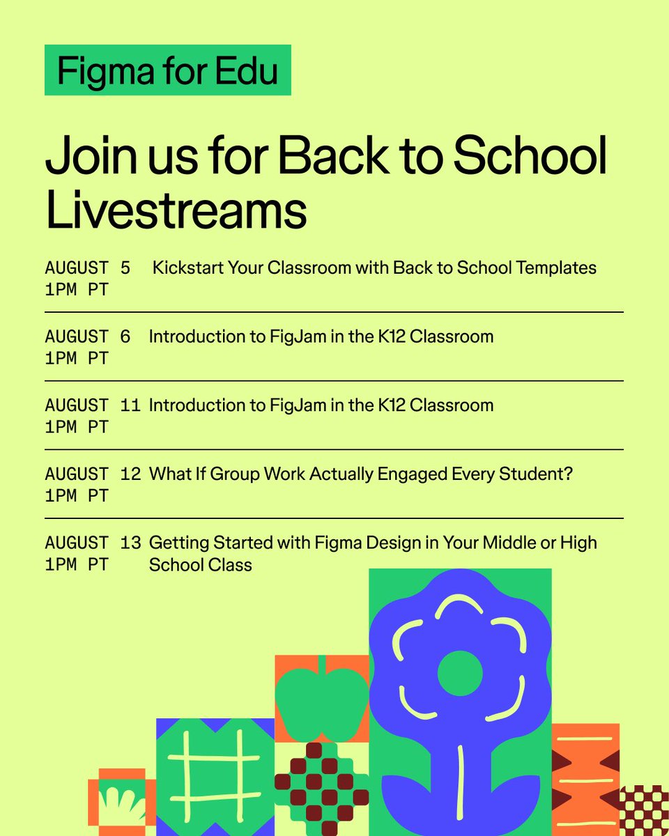 FigmaEdu_Alex's tweet photo. Making your own classroom resources can be free, fast, and FUN!

Want to get in on the FigJam fun? Join us for Back to School Livestreams Tuesdays-Thursdays at 1:00pm PT! 

Sign up here: https://t.co/0LwAyHO9BI

P. S. We will be giving away exclusive @figma sweatshirts to attendees 👀