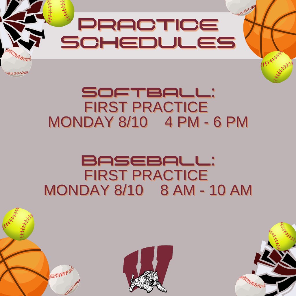 WeaubleauRIII's tweet photo. Fall Sports are starting soon! Attached are the first practice schedules. All student-athletes must have an up-to-date physical to participate. #tigerstrong https://t.co/yniaQKiuXP