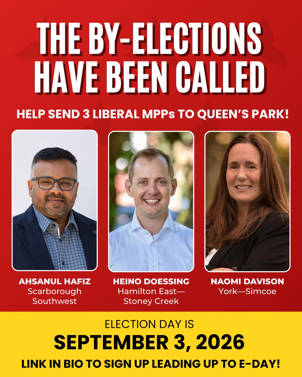 OYLorg's tweet photo. Today, Doug Ford called by-elections in Hamilton East–Stoney Creek, Scarborough Southwest, and York–Simcoe.

This is our chance to elect strong voices who will fight for us at Queen's Park. No matter where you live, we need your help! 

Sign up - https://t.co/WLd4JPqN1J https://t.co/3NvOYUAcbw