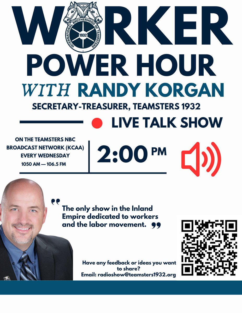 laborradionet's tweet photo. A fresh @1932teamsters Worker Power Hour goes live on @KCAA1050AM at 2:00 PM Pacific.

Tune in at https://t.co/xQ5aIyhFTX

#1u #LaborRadioPod https://t.co/kckvKKVRCO