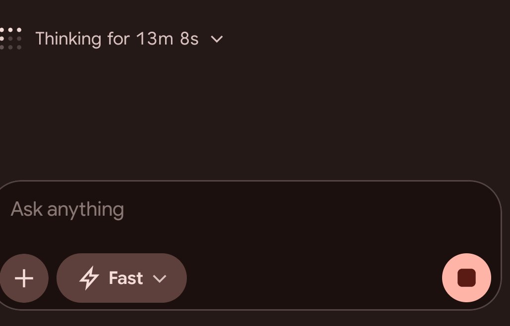 StopTm's tweet photo. @elonmusk @grok 
It's actually building/coding/doing some task and not just thinking.

Wondering if "Thinking for (x) time..." is the right phrase to show when it exceeds 21+ minutes for a task it works on after a prompt 🤔

Prompt+ files+ context explanation was large obviously. https://t.co/KmUo0d9pD0