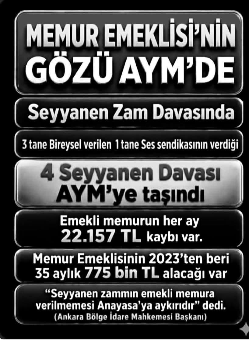 AysunKayma89276's tweet photo. "Adalet kavramı, hak sahibine hakkını teslim etmeyi gerektirir. Çalışan memura  verilen seyyanen zammın #EmekliMemur dan  esirgenmesi, kanun önünde eşitlik ilkesine ve Anayasa'ya açıkça aykırılık teşkil etmektedir. 375 sayılı KHK’nın ek 40. maddesiyle yaratılan bu durum, hukuki açıdan kabul edilemez bir eşitsizlik doğurmuştur."

@AYMBASKANLIGI
@RTErdogan 
@tcbestepe
@Akparti 
@MHP_Bilgi 
@dbdevletbahceli 
@memetsimsek 
@isikhanvedat
 
#EmekliMemur
#MemurEmeklisineAdalet