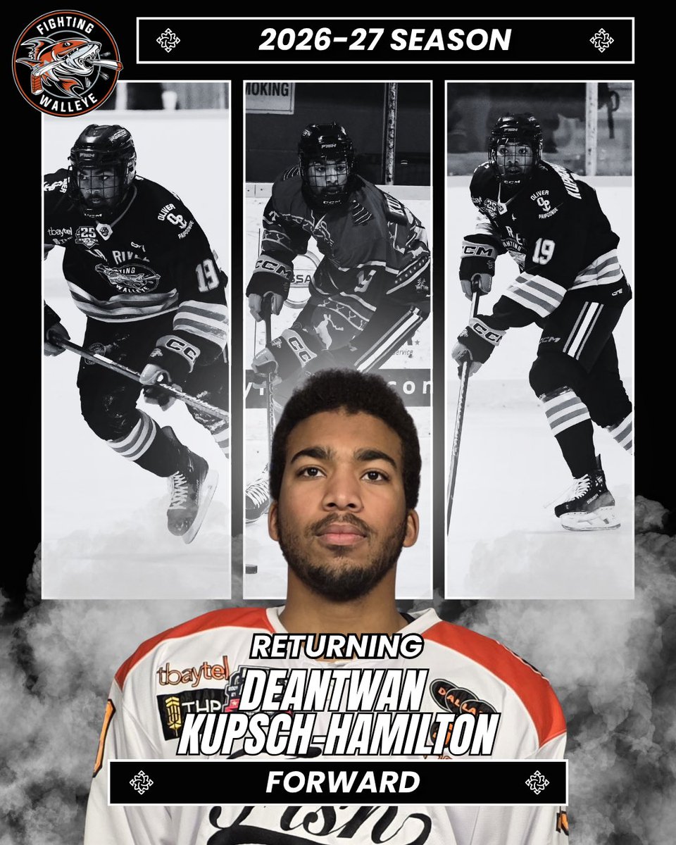 KamRiverWalleye's tweet photo. 💥 Returning Player 💥

DeAntwan is back for his 20 year old season!

After a fine first year in the Orange and Black, the versatile two-way centre is poised to be a huge part of the Walleye lineup in '26-'27! 

Welcome back, D.A.! https://t.co/nGhSHUganI