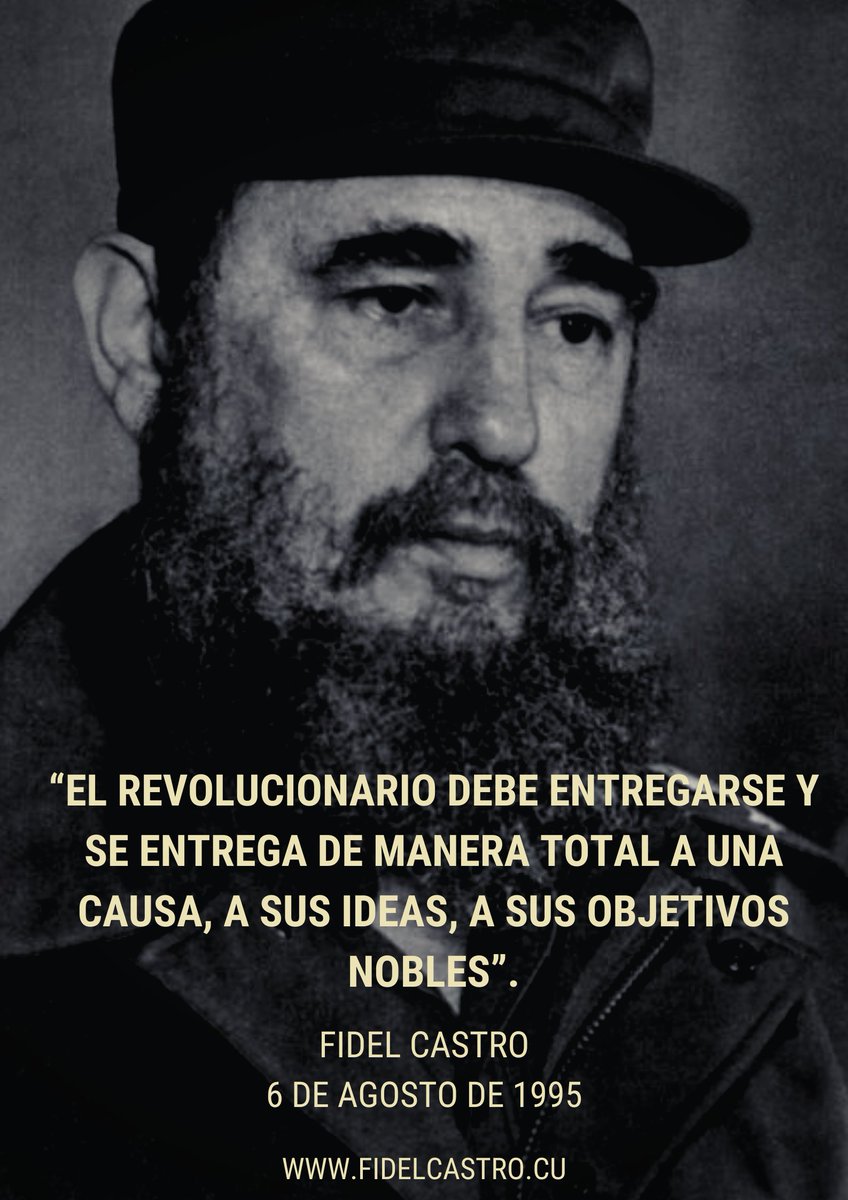 FSoldadodeIdeas's tweet photo. #FidelCastro: “Los revolucionarios no esperamos nada, lo que significa que el revolucionario debe entregarse y se entrega de manera total a una causa, a sus ideas, a sus objetivos nobles, sin esperar nada”.
👉 Discurso de #Fidel, 6 de agosto de 1995 https://t.co/OYqHAHhB0j https://t.co/EqqrJqmOOM