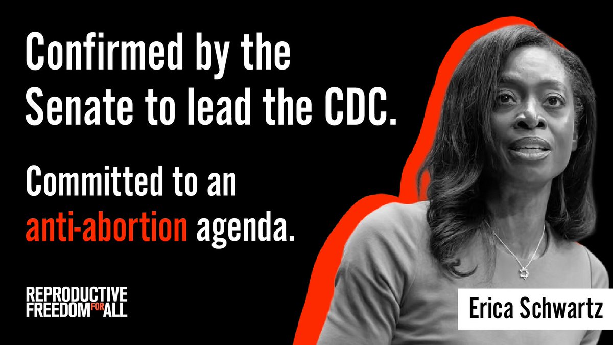 reproforall's tweet photo. Erica Schwartz testified that abortion surveillance is “a critical component” of the CDC’s work. Trump allies confirmed her anyway. We need to vote them OUT in November. https://t.co/d4pFusv9Lh