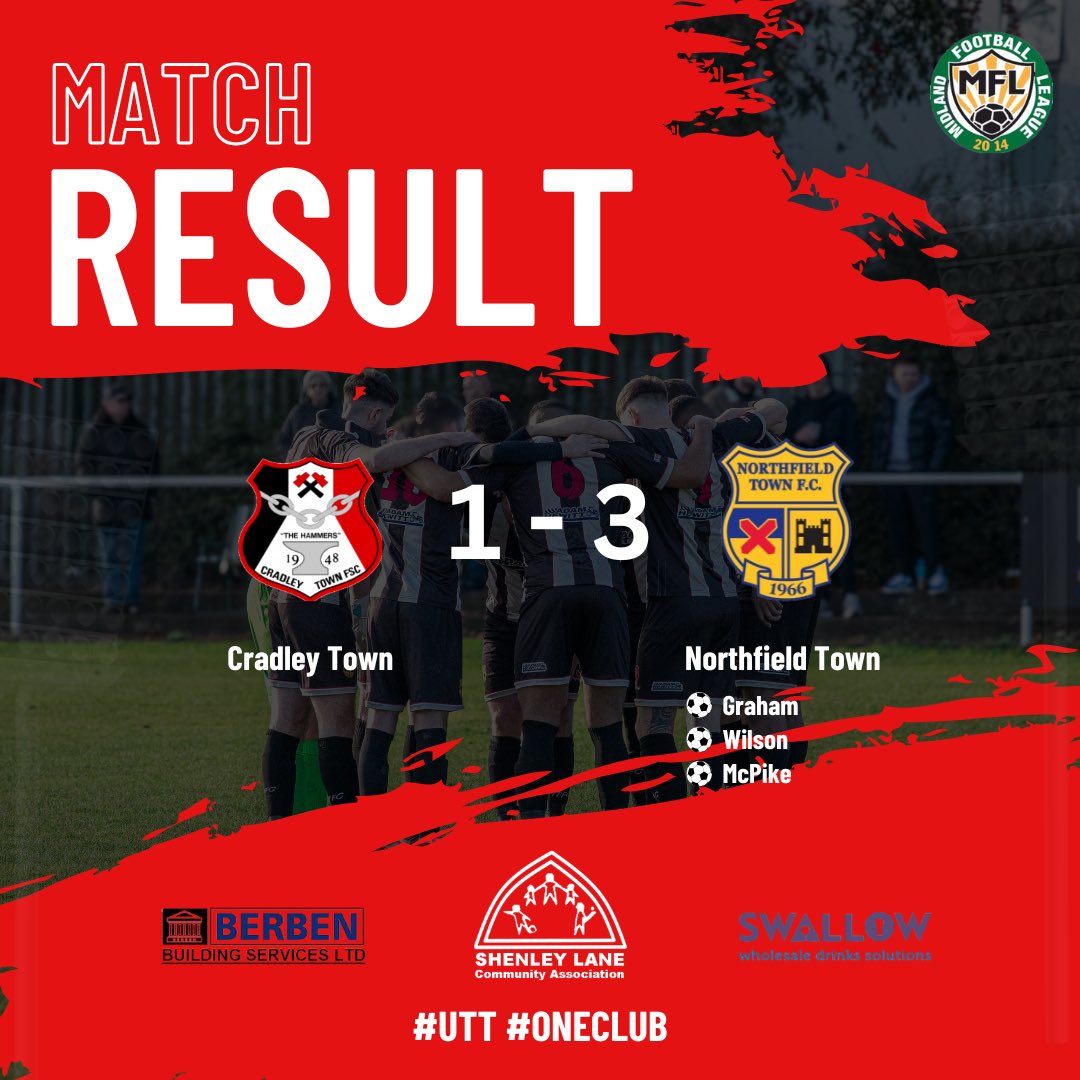 NorthfieldTown's tweet photo. 🚨 𝗙𝗨𝗟𝗟 𝗧𝗜𝗠𝗘 𝗥𝗘𝗦𝗨𝗟𝗧 🚨

Town came from a goal down to win 1-3 away at Cradley Town.

Goals from Graham, Wilson and McPike securing the 3 points 

#UTT #oneclub 🖤🤍 https://t.co/uwzmyhx1CM