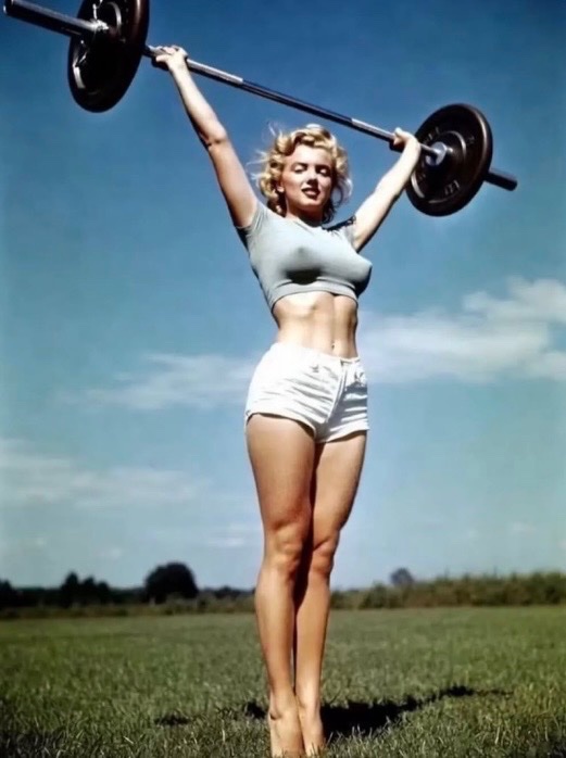 historyinmemes's tweet photo. Marilyn Monroe photographed by Philippe Halsman for LIFE magazine in 1952.

Hollywood glamour often masked the intense physical discipline required behind the scenes. Studio publicity emphasized elegance and beauty, rarely drawing attention to the strength and conditioning that many actresses relied on to meet the demands of their careers.

Magazine features like these helped challenge those perceptions. By showing major stars training with weights, they revealed that serious fitness and athleticism were an essential part of succeeding under the relentless demands of the Hollywood spotlight.