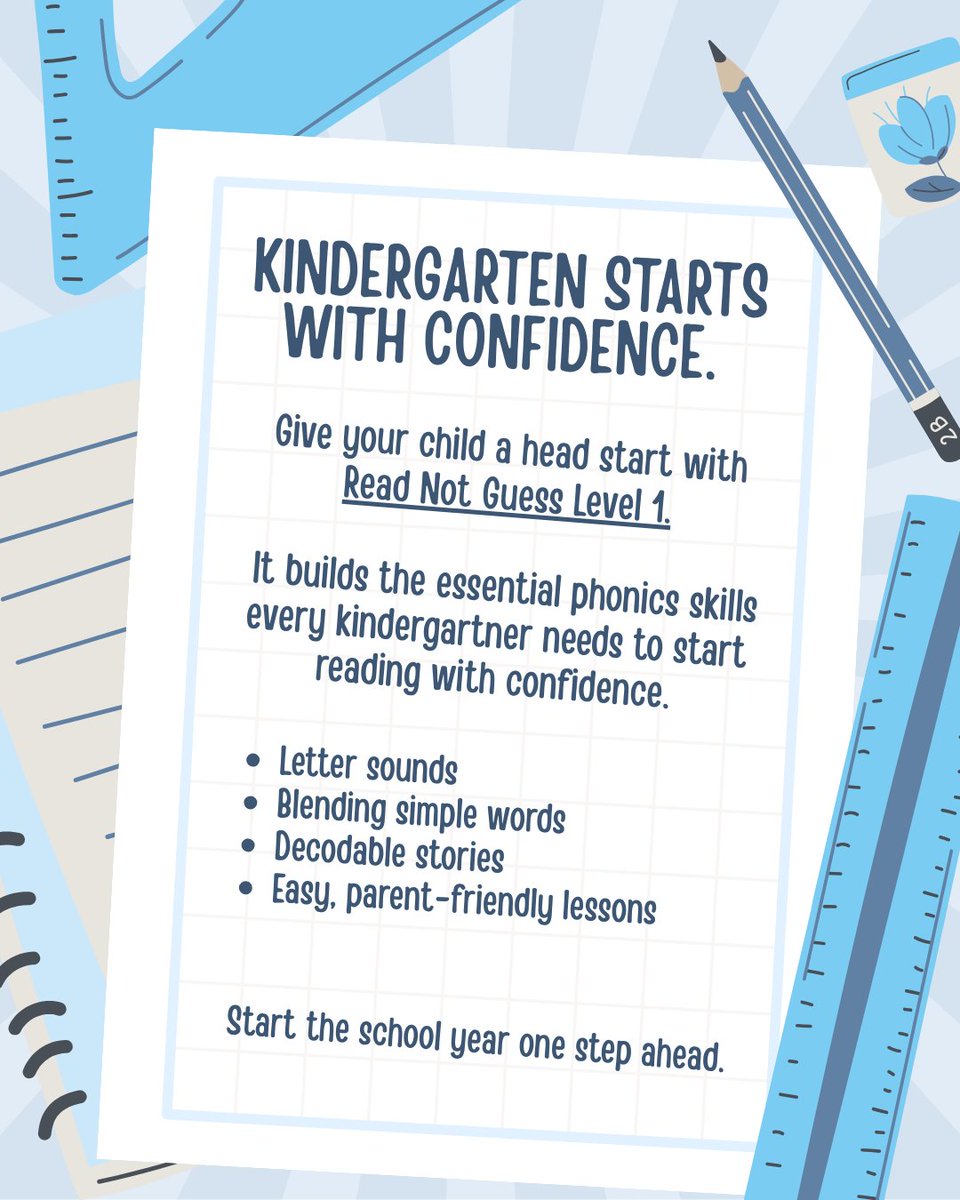 ReadNotGuess's tweet photo. Back to school starts here. 

Set your child up for reading success with Read Not Guess Level 1. The perfect kindergarten readiness program for building strong phonics skills and confident readers.

#ReadingProgram #BackToSchool https://t.co/udjosJNAbm