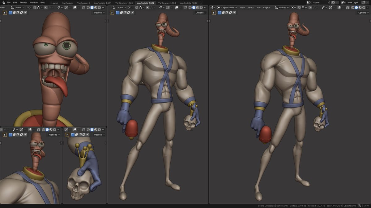YanSculpts's tweet photo. Sculpted Earthworm Jim a while back ✍️! 

You can watch the time-lapse of her full sculpt on my second channel (all my socials in BIO) or look up YanSculpts Two on YT 💝 

#sculpting #blender3d #b3d #earthwormjim #3dmodeling https://t.co/qf5LQVYKxz