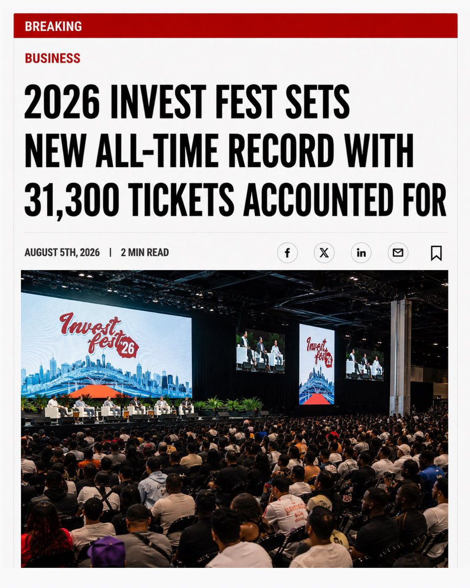 EarnYourLeisure's tweet photo. Crossing 30,000 attendees isn’t just another milestone—it’s history. 🚀

For the first time ever, Invest Fest has officially surpassed the 30K mark, with 31,300 tickets accounted for before the event even begins. https://t.co/TUkAbwIHsj