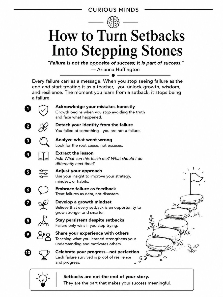 CuriousMindsHub's tweet photo. How to turn failures into stepping stones https://t.co/Dg2YvXiYCk