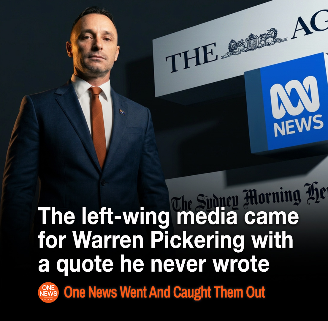 OneNewsAu's tweet photo. 🟠 THE AGE, THE HERALD AND THE ABC ALL PRINTED A QUOTE WARREN PICKERING NEVER WROTE, AND THIS IS HOW DIRTY POLITICS ACTUALLY GETS PLAYED 🟠

One Nation banned The Age, the ABC and The Guardian from Monday's candidate launch in Melbourne. By Tuesday night they had their answer.

The Age and the Sydney Morning Herald ran the same story that evening, by the same reporter, timestamped to the same second, and the ABC followed on Wednesday with a so-called exclusive. All three told their readers that Warren Pickering is a self-described conspiracy theorist.

He never said it. What they printed was two sentences taken from two different paragraphs of his Facebook post, put in reverse order inside one set of quotation marks, with 16 words cut out of the middle. The words they removed are the ones where he names who he actually means, the UN and the World Economic Forum, and with those gone The Age was free to ask two academics whether globalists is a code word for Jews.

His post is still sitting there in public, and it takes about two minutes to check them against it.

This is how a narrative gets built and then set in concrete. Most people never open the article, they type a name into Google and believe whatever sits at the top, which is now the ABC telling them he promoted conspiracy theories. 

The difference this time is that there is a publication willing to go back to the source and print what he actually wrote.

Read the full story here:
https://t.co/8UC3YMpdJG

Don't miss what really happened, our daily newsletter, right in your inbox for FREE, or go paid to support the cause:
https://t.co/rT5h9eplo5