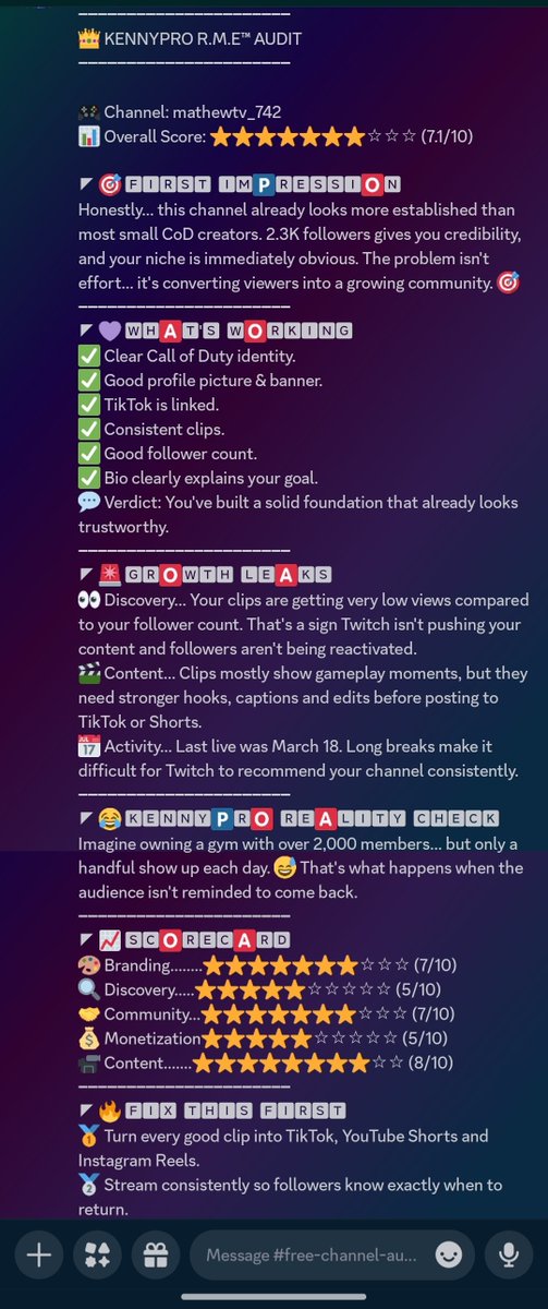 kennyprodigital's tweet photo. Another Twitch channel audited!!! 🎮

Having 2.3K followers doesn't automatically mean you're growing.
If your clips only get a handful of views, the issue isn't effort, it's discovery.
Every creator has blind spots.
#GamingClips #SmallStreamer #ContentCreator #Gaming https://t.co/vBwpz47e4a