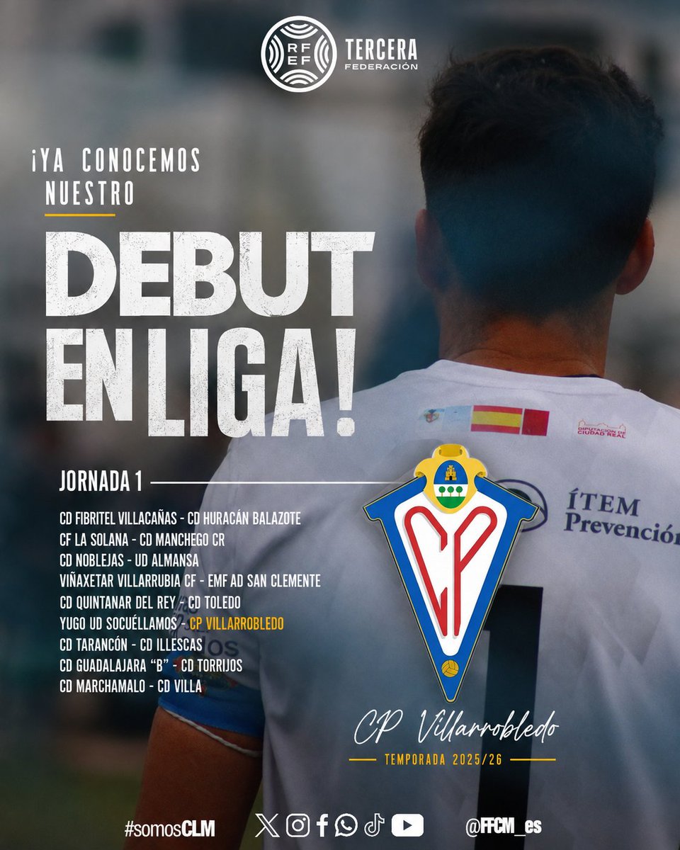 CPVillarrobledo's tweet photo. 🔜 Nuestro debut será ante nuestros vecinos del Yugo UD Socuéllamos, en un apasionante derbi que marcará el inicio de una temporada llena de ilusión.
🛣️ La última jornada nos llevará hasta Tarancón, donde cerraremos la competición con la máxima ambición. https://t.co/CdvH7Me89T
