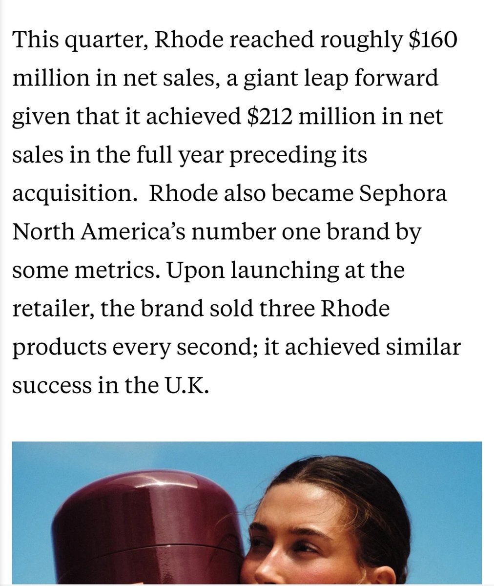 SummertimeX5's tweet photo. Rhode made $160 million in just three months, making it the main driver for Elf.’s growth. Hailey Also triggered a $16 million payout out of her $200 million earnout 📈🔥 https://t.co/stlp3CE52A