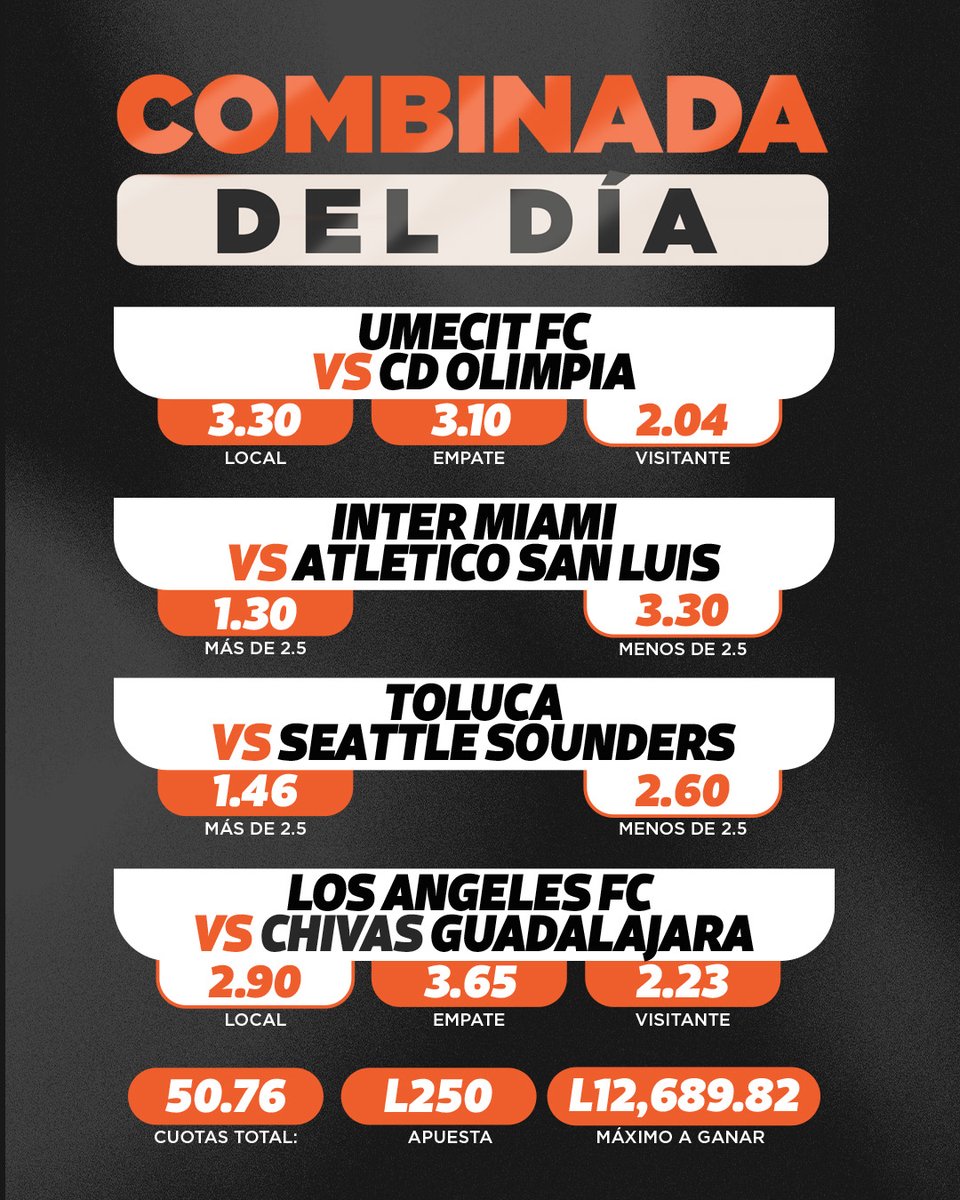 ApostemosHND's tweet photo. Te compartimos el menú futbolero de hoy.🔥🤩

Elegí más de de 360 tipos de apuesta en https://t.co/zQIms24muO. https://t.co/nRzo8bK9cE