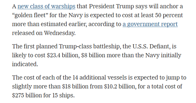 stanfordNYC's tweet photo. Trump wants to spend hundreds of billions of dollars on ships named after himself because, as a boy, he enjoyed watching "Victory at Sea."

We can't run a government like this. It boggles the mind that so many millions of people still accept this without qualm. https://t.co/swKxVZ13SQ