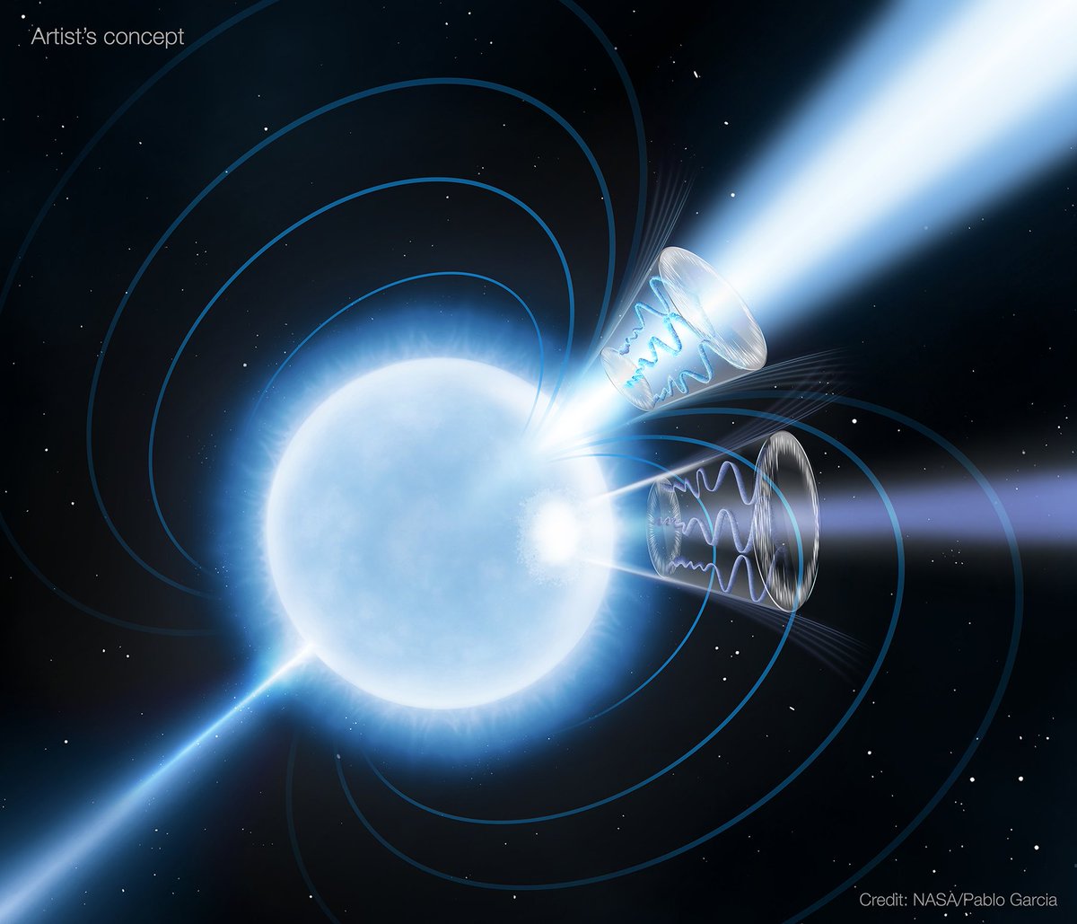 NASAUniverse's tweet photo. Our IXPE telescope found strong evidence to support a 90-year-old quantum theory that suggests the vacuum of space can be altered by extreme magnetic fields. IXPE used its unique X-ray vision on a supermagnetized stellar remnant to test this theory. https://t.co/Bz15l2nfpH https://t.co/CD146zKPgt