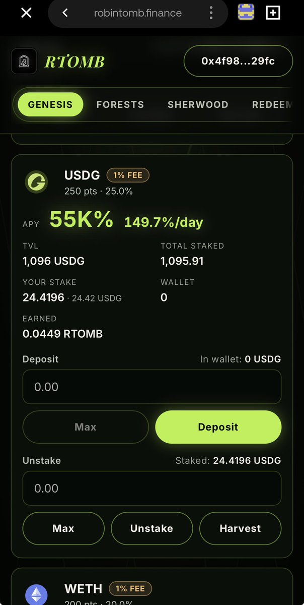 noyaphuckinbiz's tweet photo. 55,000% APY. 

149.7%/day. 

That's not a typo — it's the live 

Genesis USDG pool on $RTOMB right now. 

Tomb-fork emissions at genesis stage, early is early. 👀

https://t.co/vAZ9CLTV4X https://t.co/zDwhuvAw3E