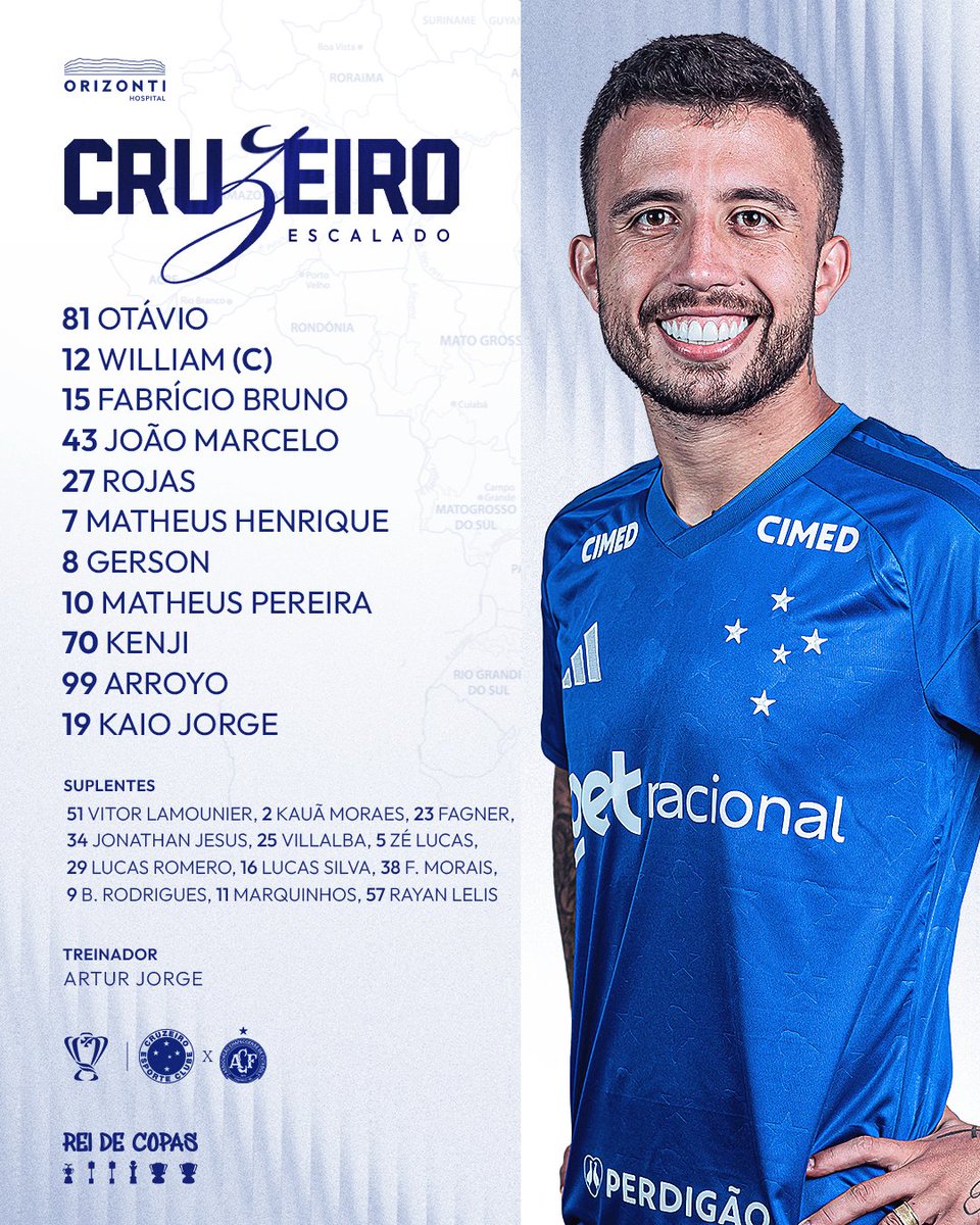Cruzeiro's tweet photo. 🦊📝 O Cruzeiro está escalado para o decisivo confronto da Copa do Brasil contra a Chapecoense! VAMOS, CABULOSO!!

🔷 #CRUxACF #ReiDeCopas https://t.co/7iwXA5fxDH
