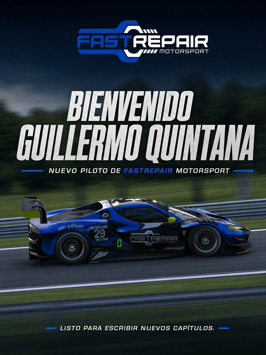 FastRepairMotor's tweet photo. Empezamos la ronda de fichajes dando la bienvenida a @Guille_qg a FastRepair Motorsport, que se une al equipo para afrontar nuevos retos.

¡Bienvenido a la familia! https://t.co/8iCqw2rVKk