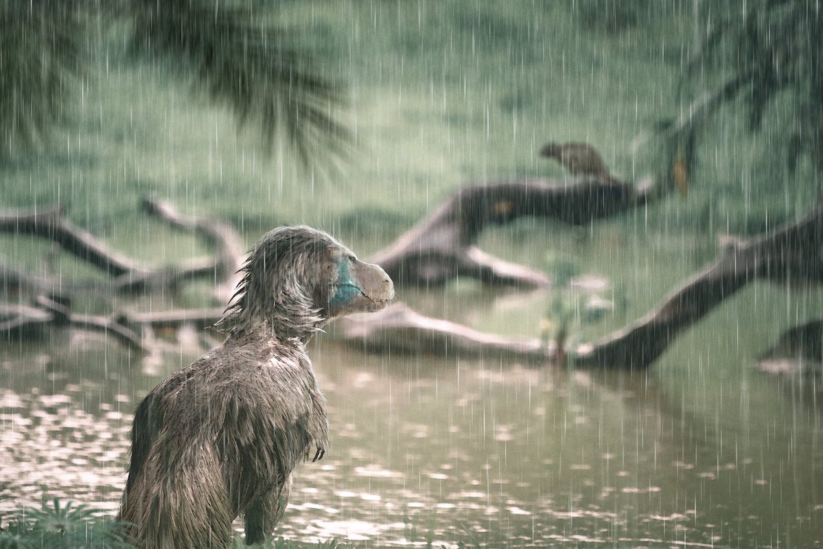DragonsofWales's tweet photo. Lythronax in the rain. 
Who remembers rain?
Yeah, me neither. 😢 https://t.co/lFbMOUdl7L