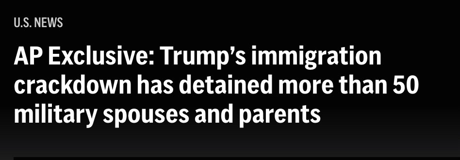 SenDuckworth's tweet photo. There is no greater betrayal to our troops than their own family being deported by the same nation they sacrificed to defend.

You can't ask our heroes to focus on the mission while their spouse or kid is locked up, marked for deportation.

It's cruel and makes us all less safe. https://t.co/gUQxMTk1wv