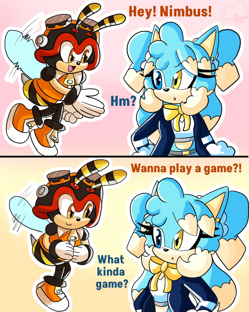 SkyeBabylon's tweet photo. Charmy's new game ✂️🗑️

My half of a silly trade with @BrogarArts xD https://t.co/xpwQ7JAhaG