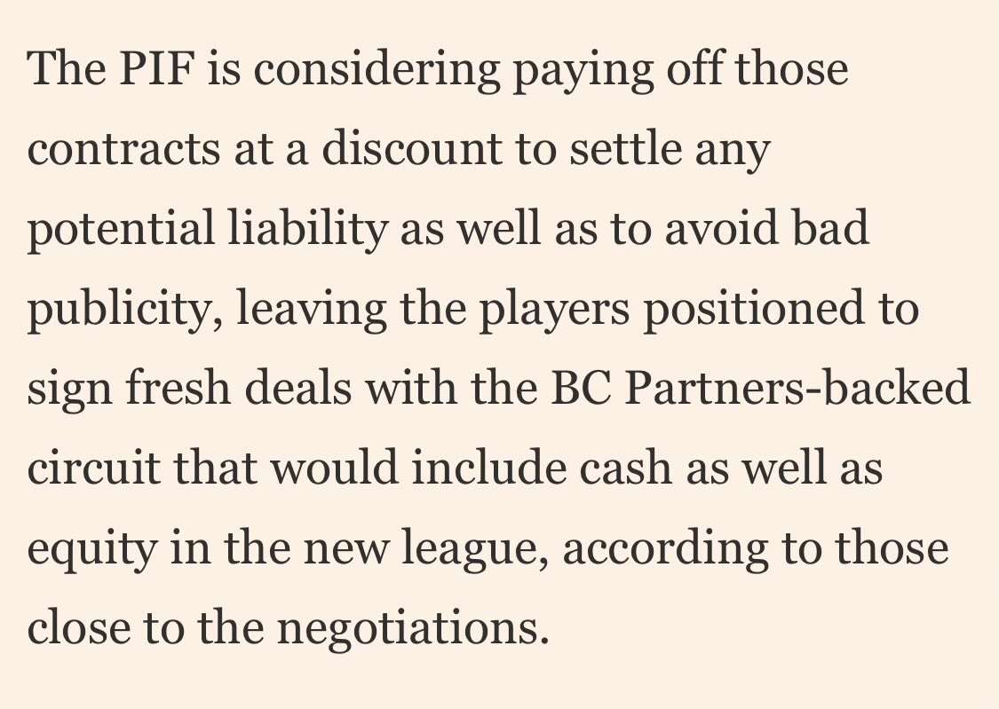 sindap's tweet photo. NEW: BC Partners only putting in money into LIV 2.0 if enough star players join. Stars first want their PIF guarantees. PIF  wants to pay off guarantees at discount but wants liability releases too. 

*credit to Bloomberg for first reporting BC interest 

https://t.co/N79dI0x0ja https://t.co/206DE6vVkx