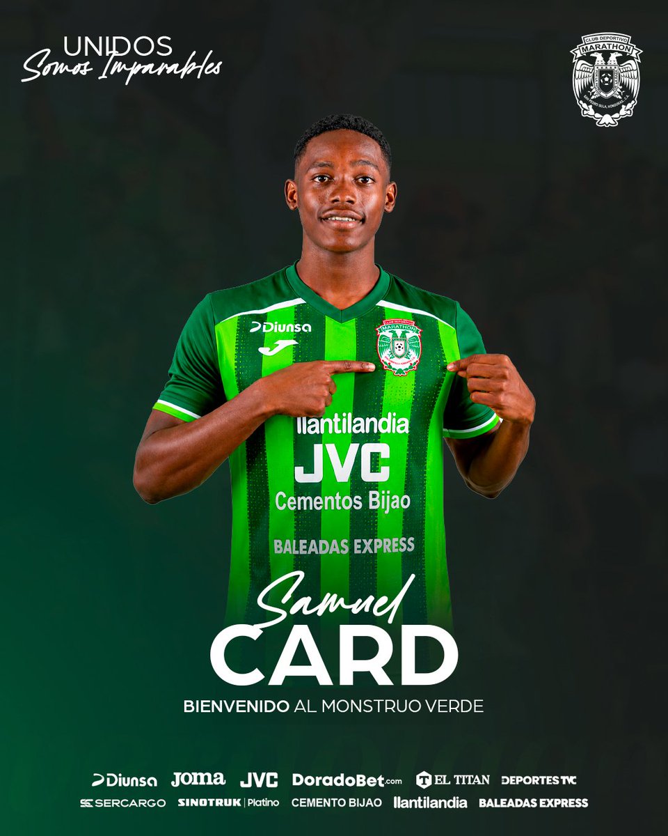 CDMarathon's tweet photo. ¡Bienvenido al Monstruo Verde, Samuel Card! 🦖

Le damos la bienvenida a Samuel, quien defenderá con orgullo nuestros colores y luchará por este escudo en cada partido.

#MonstruoVerde https://t.co/l4Bd6v30xc
