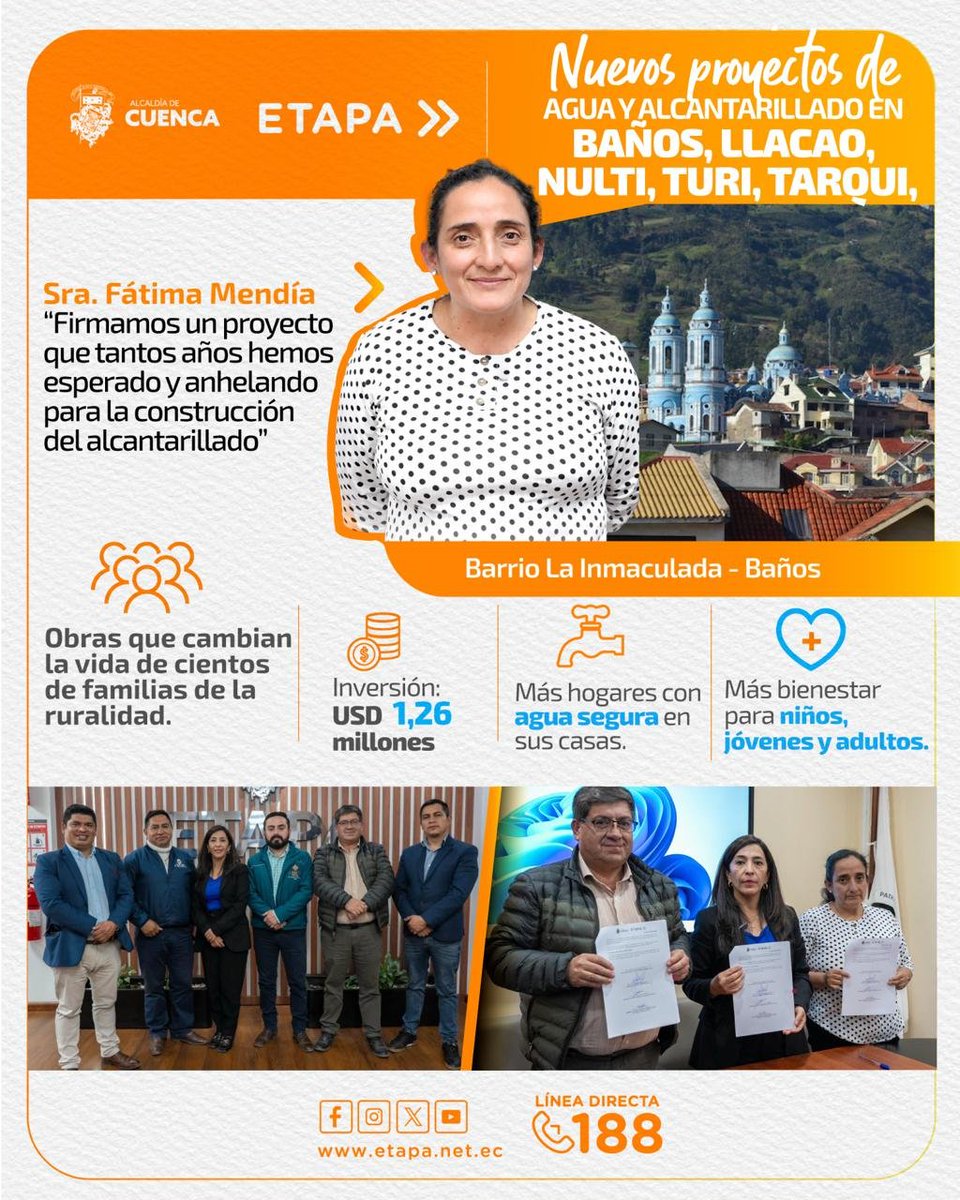 NuevoTiempoCue's tweet photo. #MásObrasDeAlcantarillado 🤝

Más de USD 1,26 millones se invertirán en nuevas obras de alcantarillado para Turi, Tarqui, Nulti, Baños y Llacao, mejorando el saneamiento y la calidad de vida de cientos de familias. 💧🏗️

🤝 Gracias al trabajo conjunto entre ETAPA EP, los GAD parroquiales y la comunidad, seguimos llevando desarrollo, salud y bienestar a la ruralidad. Porque cuando invertimos en saneamiento, construimos un mejor futuro para Cuenca. 🌱🏡

#QueCuencaNosUna 🙌🏼
