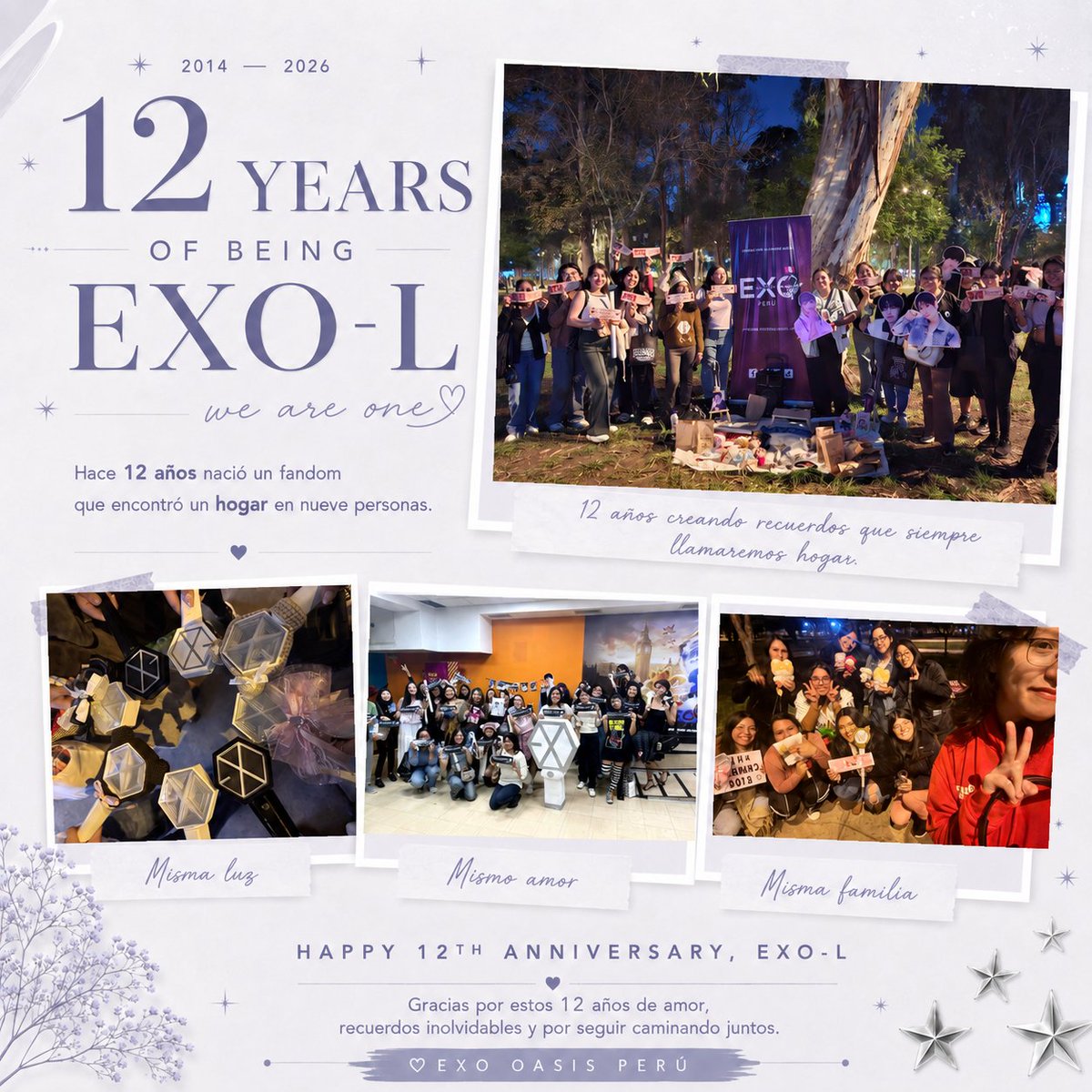 ExoOasisPeru's tweet photo. Hace 12 años encontramos un hogar en nueve personas. 🤍
Ser EXO-L ha significado crecer junto a EXO y seguir aquí, sin importar el tiempo.
Gracias a cada EXO-L que mantiene vivo este hogar.
Feliz 12.º aniversario💖
#HappyEXOLDay #12YearsofEXOLove #EXOL12thAnniversary
@weareoneEXO https://t.co/JVXSrB7tfT