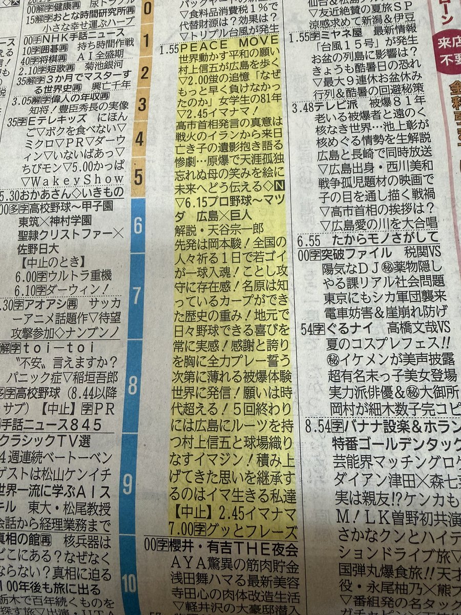 本日 の テレビ 欄
