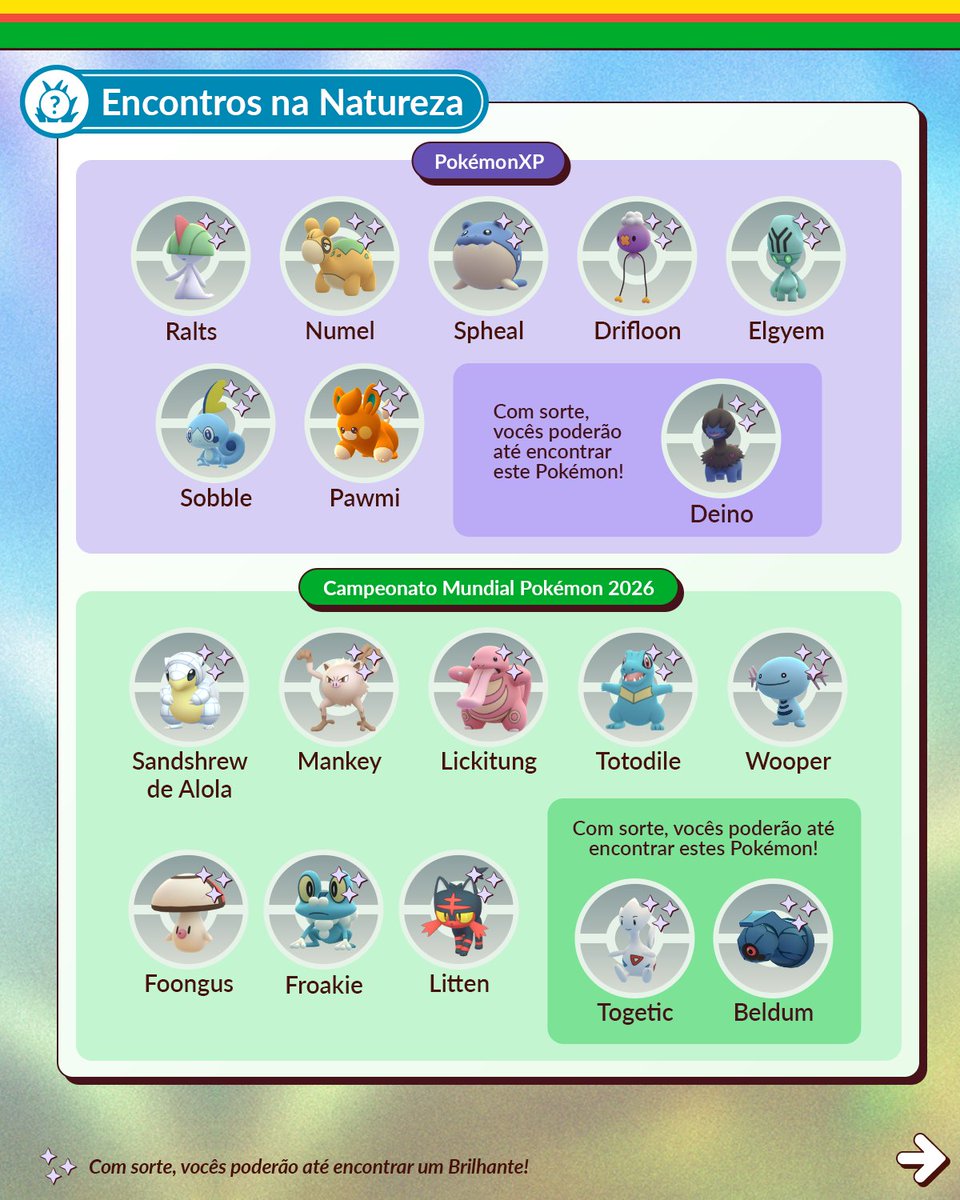 PokemonGOptBR's tweet photo. Chegou a hora de comemorar o PokémonXP e o Campeonato Mundial Pokémon 2026 no Pokémon GO!

Saibam mais: 
https://t.co/LhlKMHelzR https://t.co/k22IcmbW5D