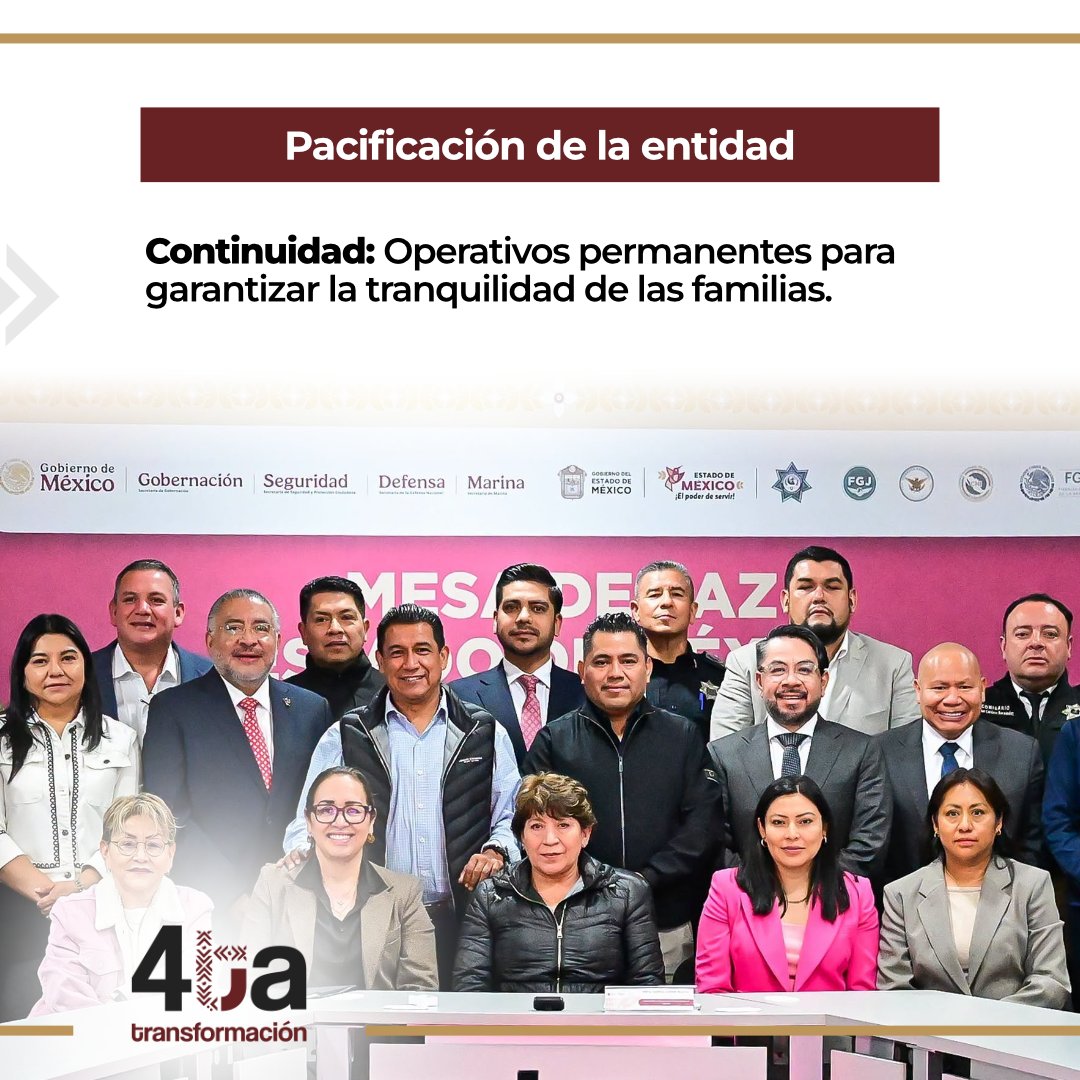 4taTransforma's tweet photo. ¡AVANZA LA TRANQUILIDAD EN EL EDOMEX! 🇲🇽🕊️📉 La gobernadora Delfina Gómez Álvarez destacó la importante reducción en delitos de alto impacto como homicidios dolosos y robo de vehículos en la zona oriente del Estado de México.

Gracias a las Mesas de Coordinación para la Construcción de la Paz y al trabajo conjunto entre la Guardia Nacional, la Policía Estatal y los municipios, la transformación en seguridad sigue dando resultados positivos para las familias mexiquenses. 🌱✨ ¡Porque atender las causas e ir a la raíz de los problemas es la vía correcta para la pacificación! 🦅🙌

¡Por un Estado de México seguro, próspero y en paz para todas y todos! 📈🏠

📲 ¡Apoya compartiendo este post y dejando tu mensaje de apoyo abajo en los comentarios! 👇

#La4taTransformación #DelfinaGómez #Edomex #SeguridadEdomex #OrienteMexiquense #HumanismoMexicano #ConstrucciónDeLaPaz #Noticias