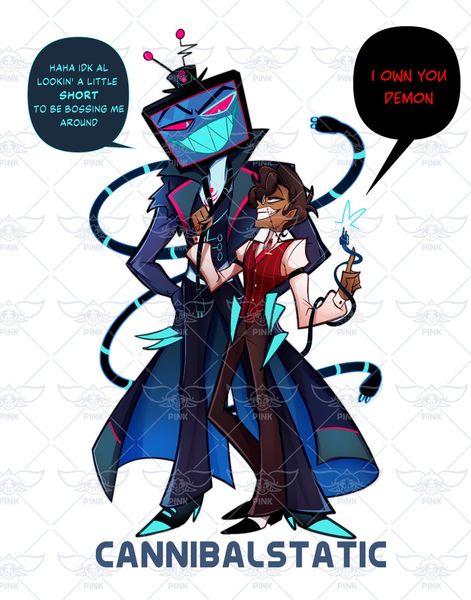 pinksartdump's tweet photo. FINALLY IM DONE, merch drop on friday :))) #hazbinhotelfanart #radiostatic https://t.co/esclSE6zdQ