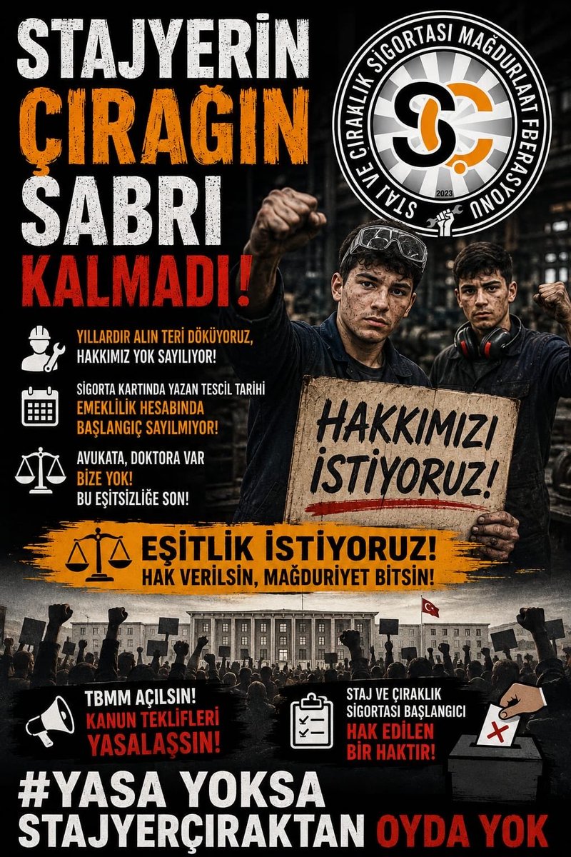 stajcirak3434's tweet photo. Yıllarca "Alın teri dökün, üretime katılın" dediniz; çocuk yaşta tezgâh başına geçen, sanayide ter döken yüz binlerin emeğini yok saydınız!  
@Akparti
@MHP_Bilgi
@yenipartiyiz 
@RTErdogan 
@dbdevletbahceli 
@eczozgurozel
@Yusuf__Tekin 
@tcmeb 
@isikhanvedat 
@csgbakanligi 
@memetsimsek 
@HMBakanligi 
@abakingurlek 
@iletisim 
@herkesicinCHP
@iyiparti
@YeniYolTBMM
@SaadetPartisi
@GelecekPartiTR
@devapartisi
@_DemokratParti
@rprefahpartisi
@anahtarparti
@zaferpartisi
@bbpgenelmerkez
 @DSPGenelMerkez 
@BTP_Parti
@tipgenelmerkez
@dypmerkez 
@emekpartisi 
@NumanKurtulmus
@mehmetucum
@oktay_saral
@ejderacikkapi
@MahinurOzdemir
@profdrorhanates 
@MvDrHasanArslan 
@aerdemcantimur
@Korkutata_Zeki 
@isikhanvedat 
@vedatbilgn
@akbasogluemin
@NazimMavis
@leylasahinusta
@resulkurt34
@vedatbilgn
@zorlu77

Devletin resmi evrakında "SGK Tescil Numarası" verip kart bastınız, "Siz artık sigortalısınız" dediniz. Bugün ise "O sadece sembolik girişti, emekliliğe sayılmaz" diyerek kendi verdiğiniz belgenin arkasından çekiliyorsunuz.  

Soru net: SGK kartında yazan tescil tarihi devlette söz midir, yoksa sadece bir kâğıt parçası mı?

Masa başında oturana borçlanma hakkı tanıyanlar, 14-15 yaşında sanayi çarklarını döndüren çırak ve stajyerlerin hakkını gasbediyor. Avukata, doktora stajını borçlanma hakkı verirken; bu ülkenin temelini atan alın terine "Hayır" demek adalet değil, açık bir ayrımcılıktır.  

Tescil var, emek var, ter var… Ama sıra hakka gelince duvar var!

Kâğıt üstünde var sayıp fiiliyatta yok sayamazsınız.

Biz kimseden sadaka değil, çocuk yaşta dökülen emekten doğan Anayasal hakkımızı istiyoruz!

Kamuoyuna saygıyla duyurulur.
Staj ve Çıraklık Sigortası Mağdurları Federasyonu

Tescil Var Hak Yok
#StajyerçırağıYokSayamazsınız