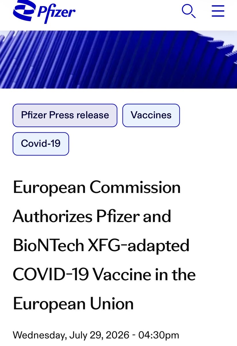 dokhollidays's tweet photo. ‼️Breaking‼️

Die Europäische Kommission hat die Zulassung des für den 2026/27 auf die XFG Variante adaptierten Covid19 Impfstoffes (Pfizer; Biontech) bekanntgegeben.

Nun hoffen wir mal, dass es diesmal Einzeldosen geben wird.

‼️Haltet euren Impfstatus aktuell.
#CovidisNotOver 
@pfizer 
@BioNTech_Group 

https://t.co/WFSOloz6ba