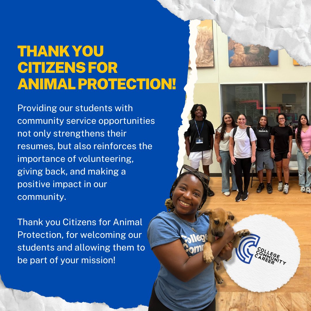 CCC_Success's tweet photo. On July 8, CCC students volunteered at CAP, where they spent time with animals waiting for their forever homes while learning the value of compassion, service, and giving back to the community. Thank you for having us @cap4pets !🐾 
#collegecommunitycareer #firstgen https://t.co/lc26VIHNnl
