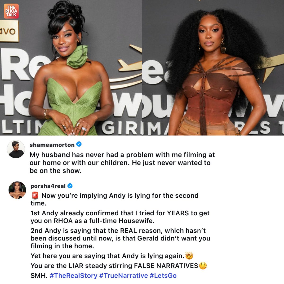 TheRhoaTalk's tweet photo. Shamea reacts to Andy speaking on their conversation at the premiere and Porsha responds. #RHOA 

💬 @nochaser_tv https://t.co/wsJQh3HW5R