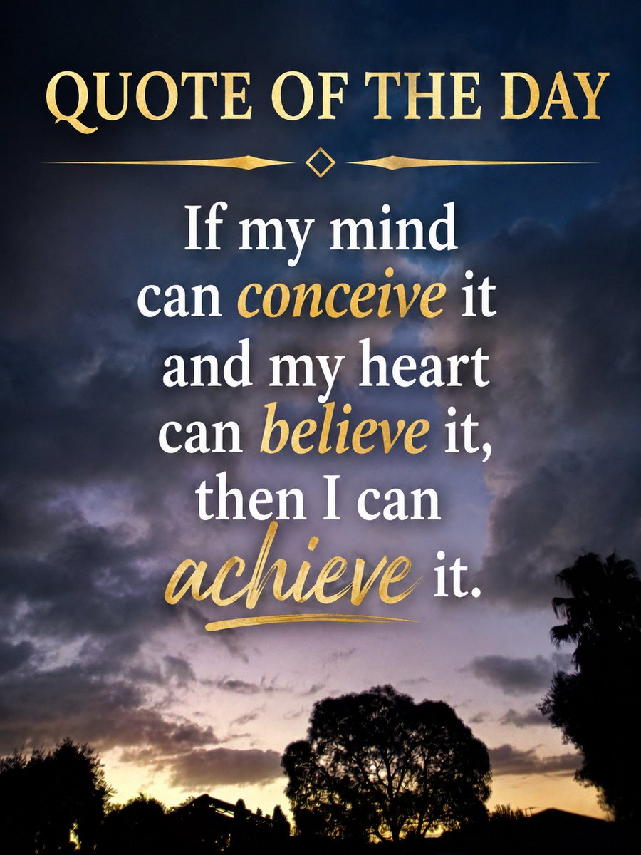 A_MasterMassage's tweet photo. 💙Quote of the Day💙
"If my mind can conceive it and my heart can believe it, then I can achieve it."
#Quote #QuoteOfTheDay #TheMind #TheHeart #ThePower #ICanAchieveIt #AccomplishAnything #Positivity #Goals #Success #YouCanDoIt #NeverGiveUp #Mindset #Motivation #Inspiration https://t.co/nywWu2bf5U