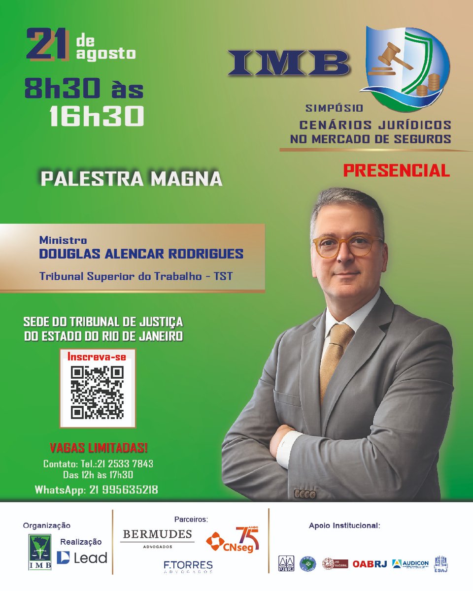 DosInstituto's tweet photo. A palestra magna será ministrada pelo Ministro Douglas Alencar Rodrigues (TST).

📅 21/08 | 📍 TJRJ https://t.co/NgWmiEnpa7 https://t.co/HDRNWwGnFh