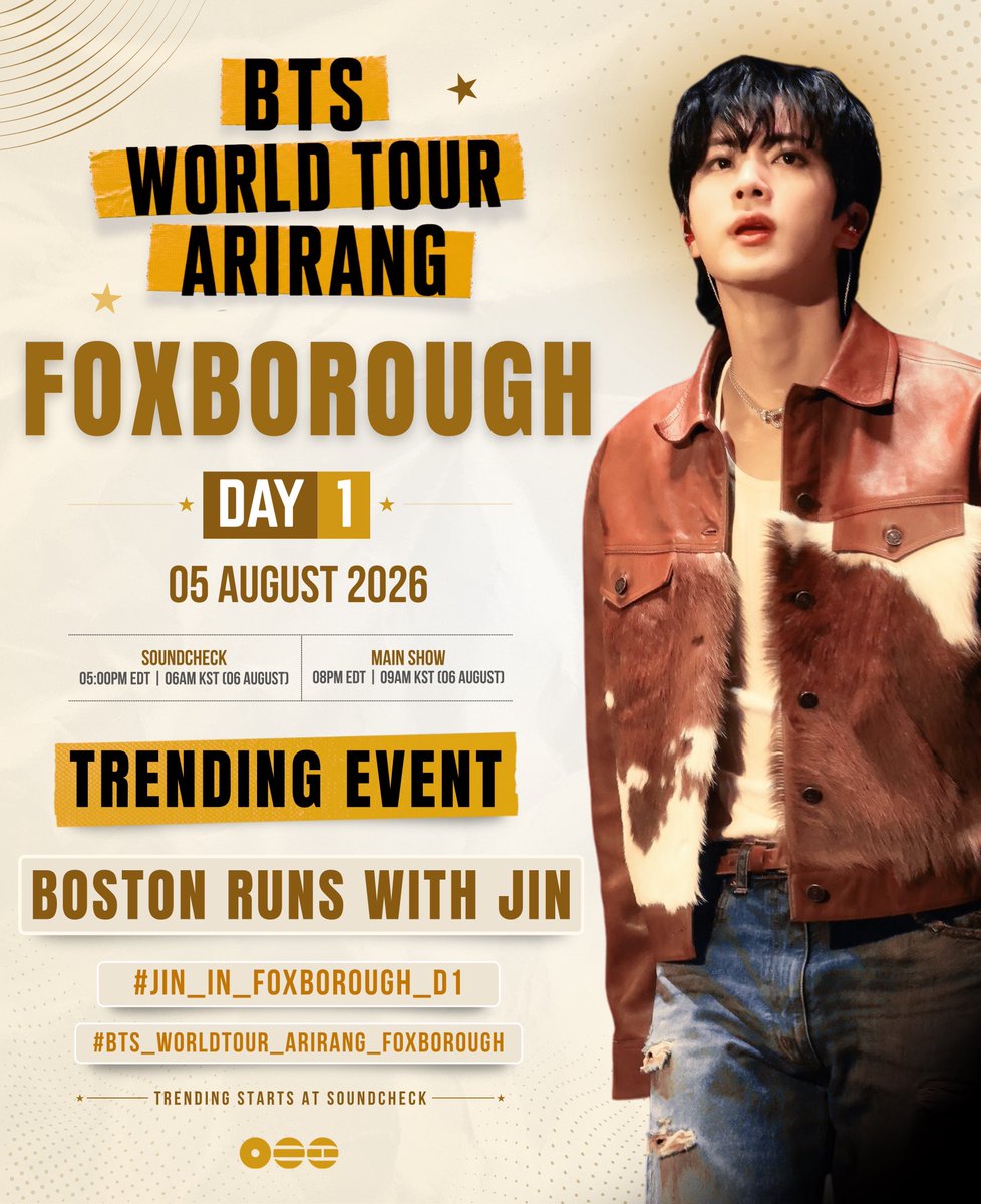 jinnieslamp's tweet photo. 📣 Let’s trend for Jin on BTS WORLD TOUR 'ARIRANG' in BOSTON Day 1! 🇺🇸 

BOSTON RUNS WITH JIN #JIN_IN_FOXBOROUGH_D1
#BTS_WORLDTOUR_ARIRANG_FOXBOROUGH https://t.co/NUfyXAiata