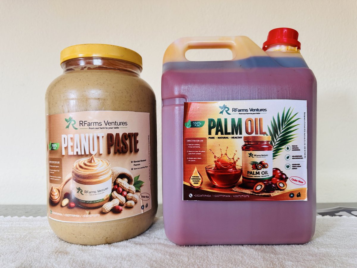 RfarmSl's tweet photo. Happy New Month!

Start the month with quality you can trust! We have pure, fresh Palm Oil and delicious Groundnut Paste available at affordable prices.

✅ Rich in flavor
✅ Freshly prepared
+23377709404
+23234709404
+23272713372 https://t.co/Iww6azjSCC