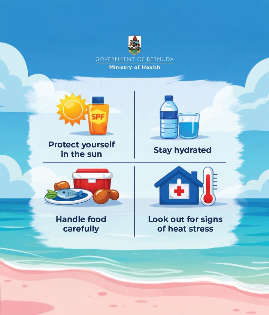 BdaGovernment's tweet photo. ☀️ Enjoy the summer safely! 

Whether you’re heading to the beach, enjoying a picnic, or spending time outdoors, a few simple steps can help you stay healthy in the heat.

• Protect yourself from the sun
• Stay hydrated
• Handle food carefully
• Look out for signs of heat stress

Take care of yourself and those around you so everyone can enjoy a safe and healthy summer.