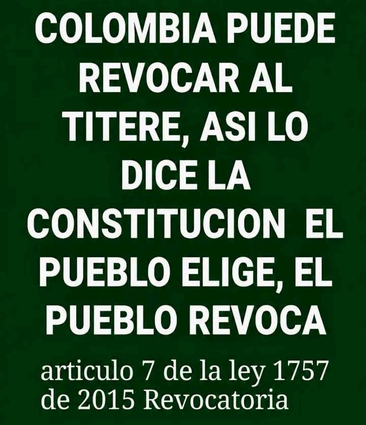 JaimeMa47291792's tweet photo. 🇨🇴🤓🔊👉🏻 COLOMBIA PUEDE REVOCAR al @infopresidencia @ABDELAESPRIELLA ASI LO DICE LA CONSTITUCION EL PUEBLO ELIGE, EL PUEBLO REVOCA

articulo 7 de la ley 1757 de 2015 Revocatoria
Argumentos: FRAUDE ELECTORAL CON AYUDA DE Inteligencias Artificiales y la ingerencia de Gbnos ajenos https://t.co/KDitz7v1GW
