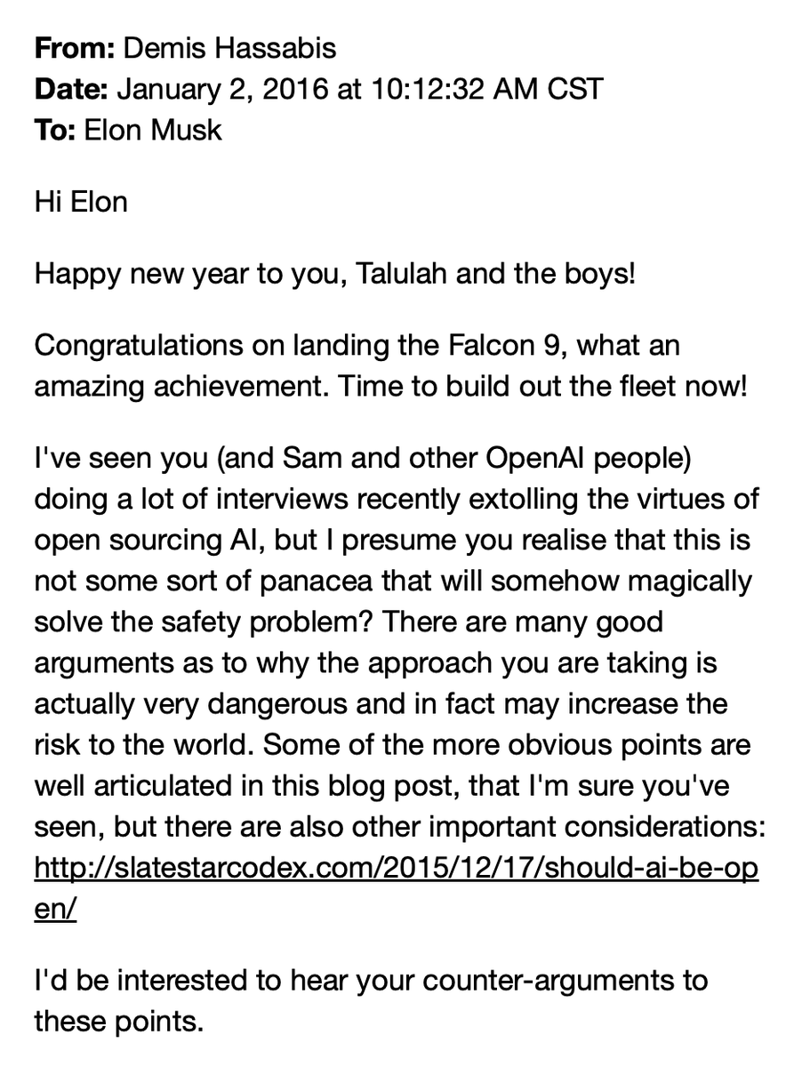 TechEmails's tweet photo. Demis Hassabis emails Elon Musk

January 2, 2016 https://t.co/ilhHDvoVms