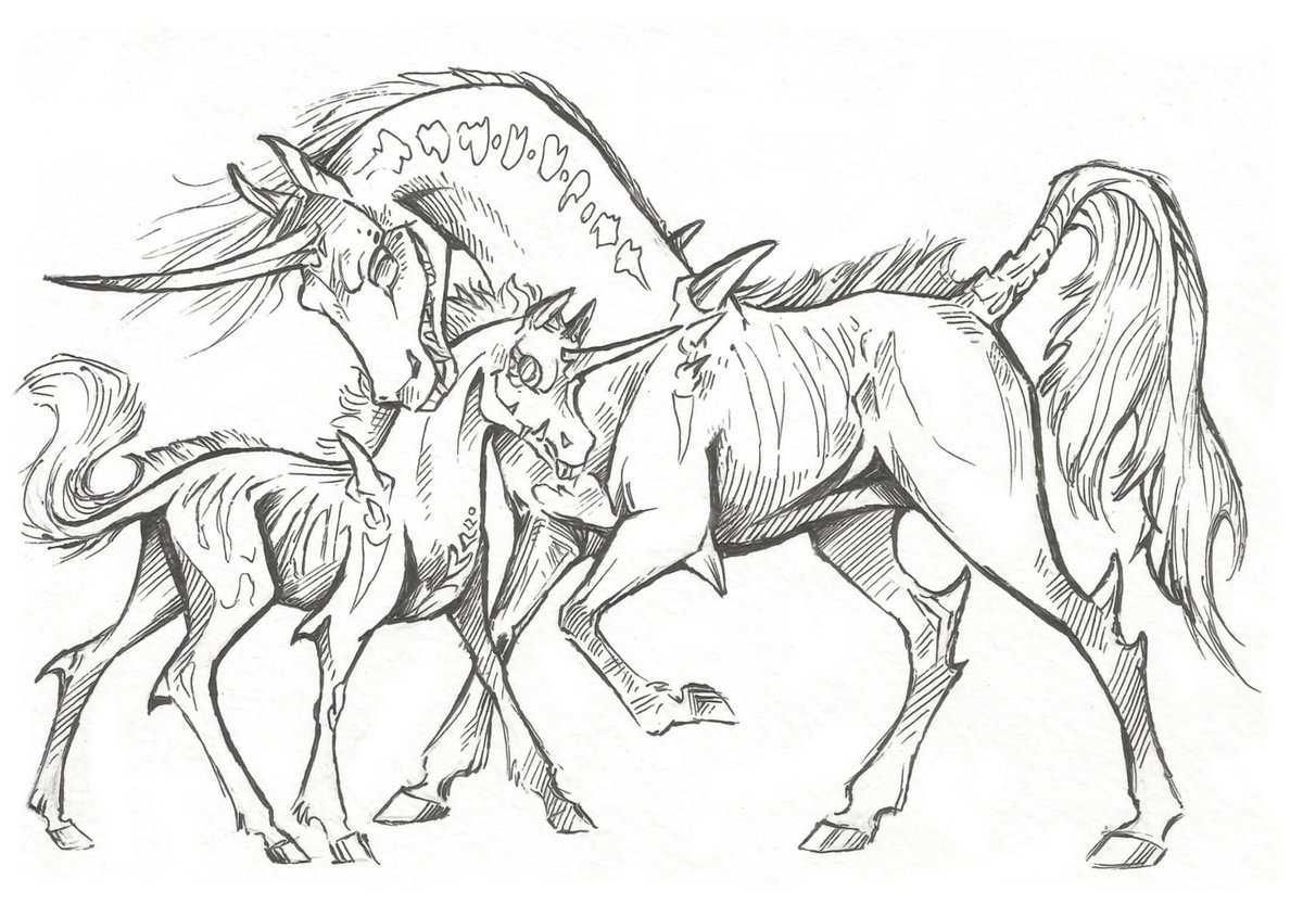 Taski_Guru's tweet photo. Line art of fantasy equine family characters
#lineart #horseoc #foals #line_art #longma #hellhorse #unicorn_oc https://t.co/jJTHG7gvgs