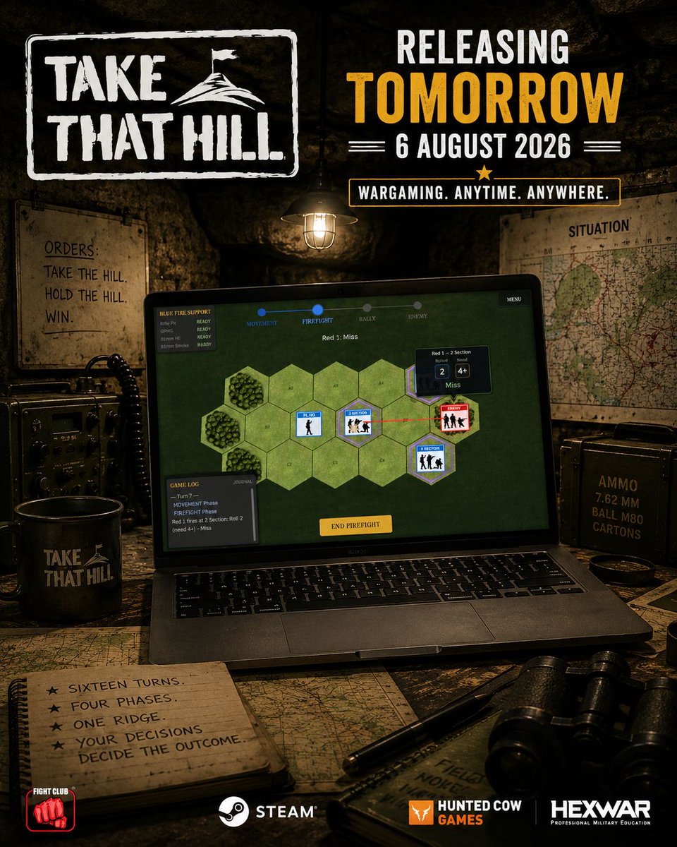 Fight_Club_Intl's tweet photo. Tomorrow, Take That Hill goes live on Steam and other platforms.

Built with first time wargamers in mind, it’s a fast-paced tactical decision game that challenges you to fight as an infantry platoon commander against the clock.

#TakeThatHill #Wargaming #tactics #gaming #PME https://t.co/QxwpvGskk9